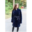 Подовжена шуба з хутра кролика рекс з поясом арт. 2188 - фото 4